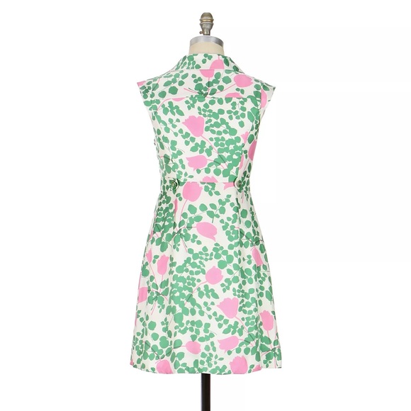MOULINETTE SOEURS Anthropology Women's Green & Pink Leaf Floral Print Dress 4 - Picture 2 of 11